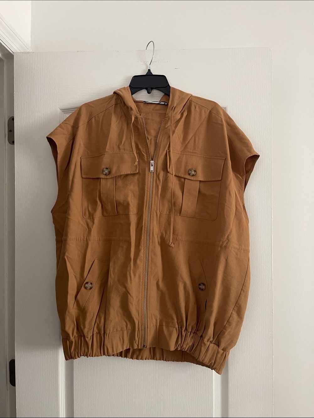 Zara Men's Hooded Utility Vest Jacket - Brown
